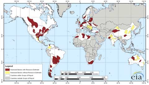 EIA - Mapa del mundo de Gas Esquisto